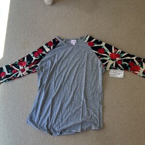 Nwt lularoe Gray Raglan Shirt with Floral Sleeves randy large.
